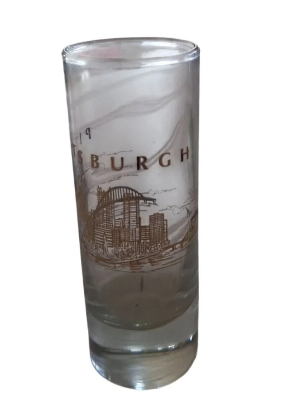 Vintage Pittsburgh Skyline Shot Glass Gold Trim 4